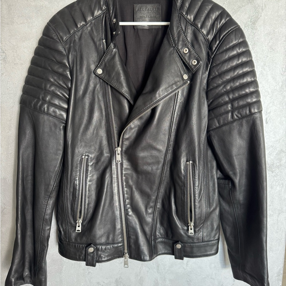 All Saints Quilted Black Leather Jacket